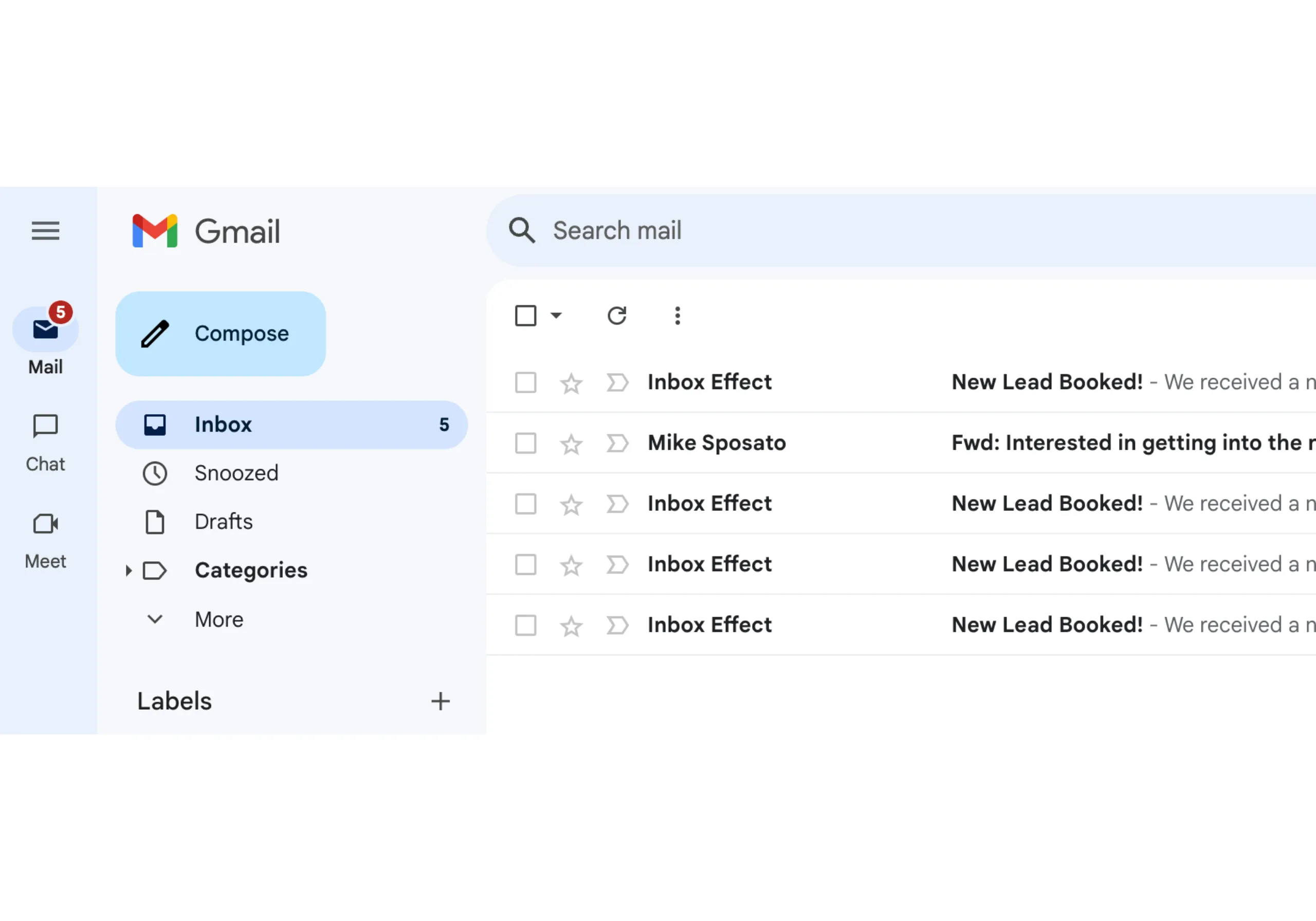 New leads booked in Gmail inbox